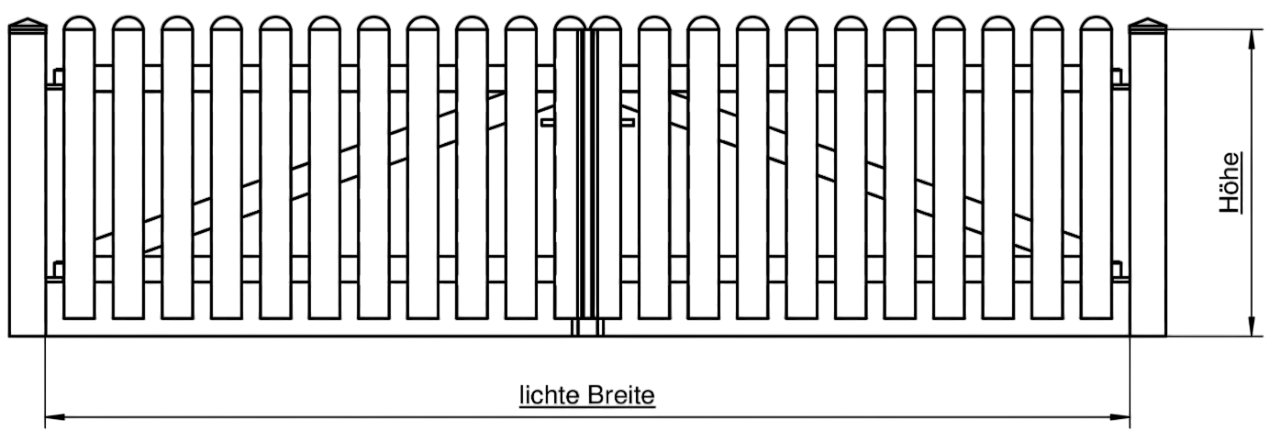 Maße des LZ Einflügeltores (manuell/Drehtor)