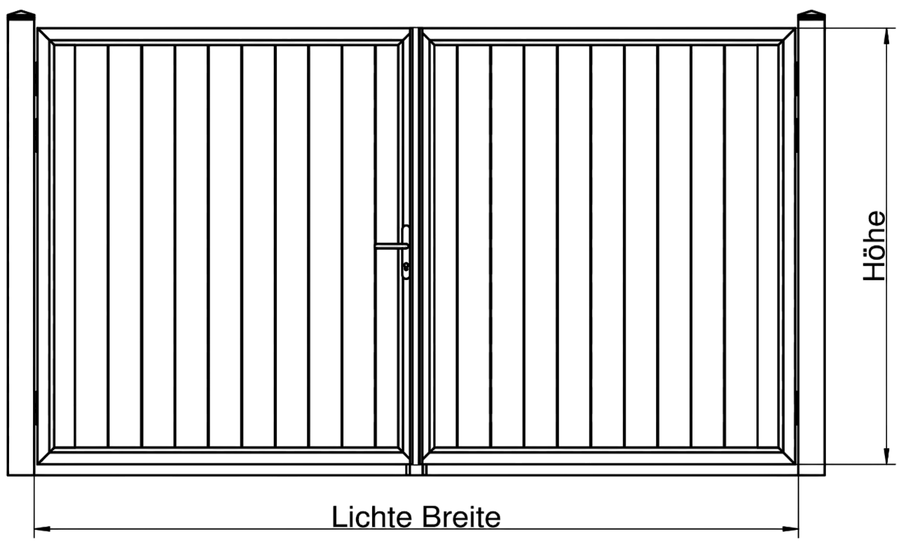Maße des LZ Einflügeltores (manuell/Drehtor)